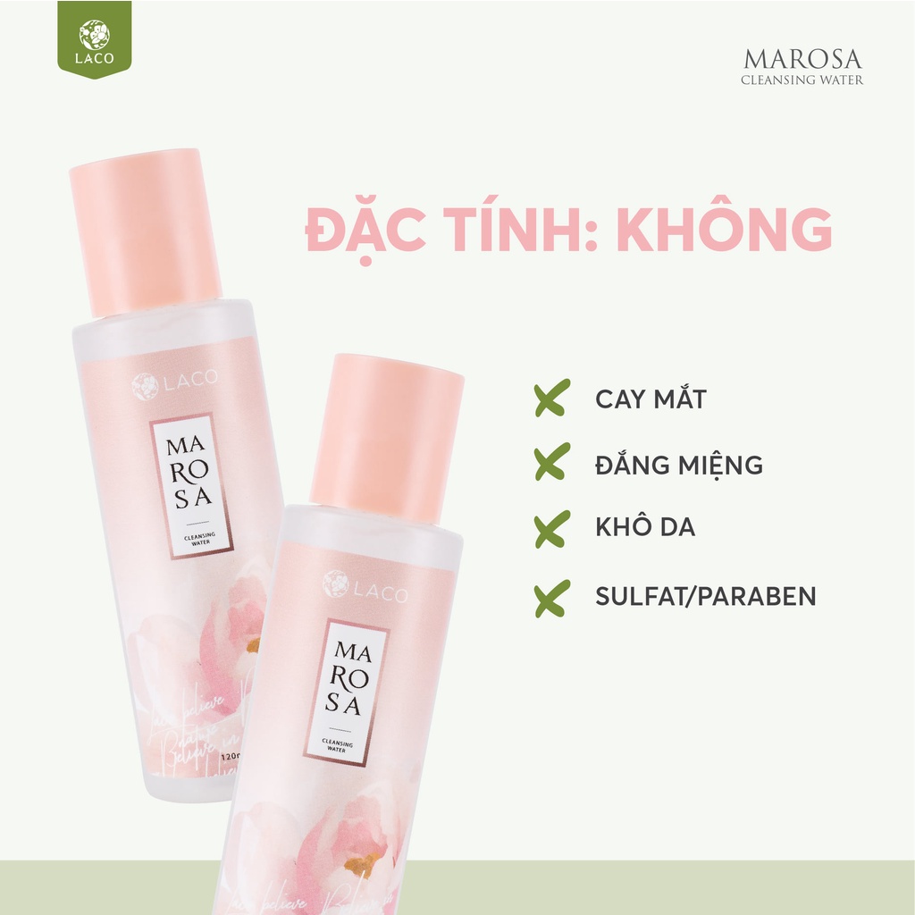 Nước tẩy trang -Laco Marosa không cồn tác dụng dưỡng ẩm làm sạch loại bỏ lớp trang điểm, bụi bẩn, dầu thừa