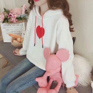 Áo hoodie nỉ thêu hình tim siêu cute