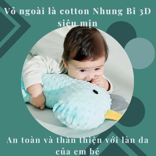 Gối Khủng Long Nằm Sấp Chống Đầy Hơi Cho Bé Tặng Kèm Đai Cố Định [Hàng Organic Chất Lượng Cao]