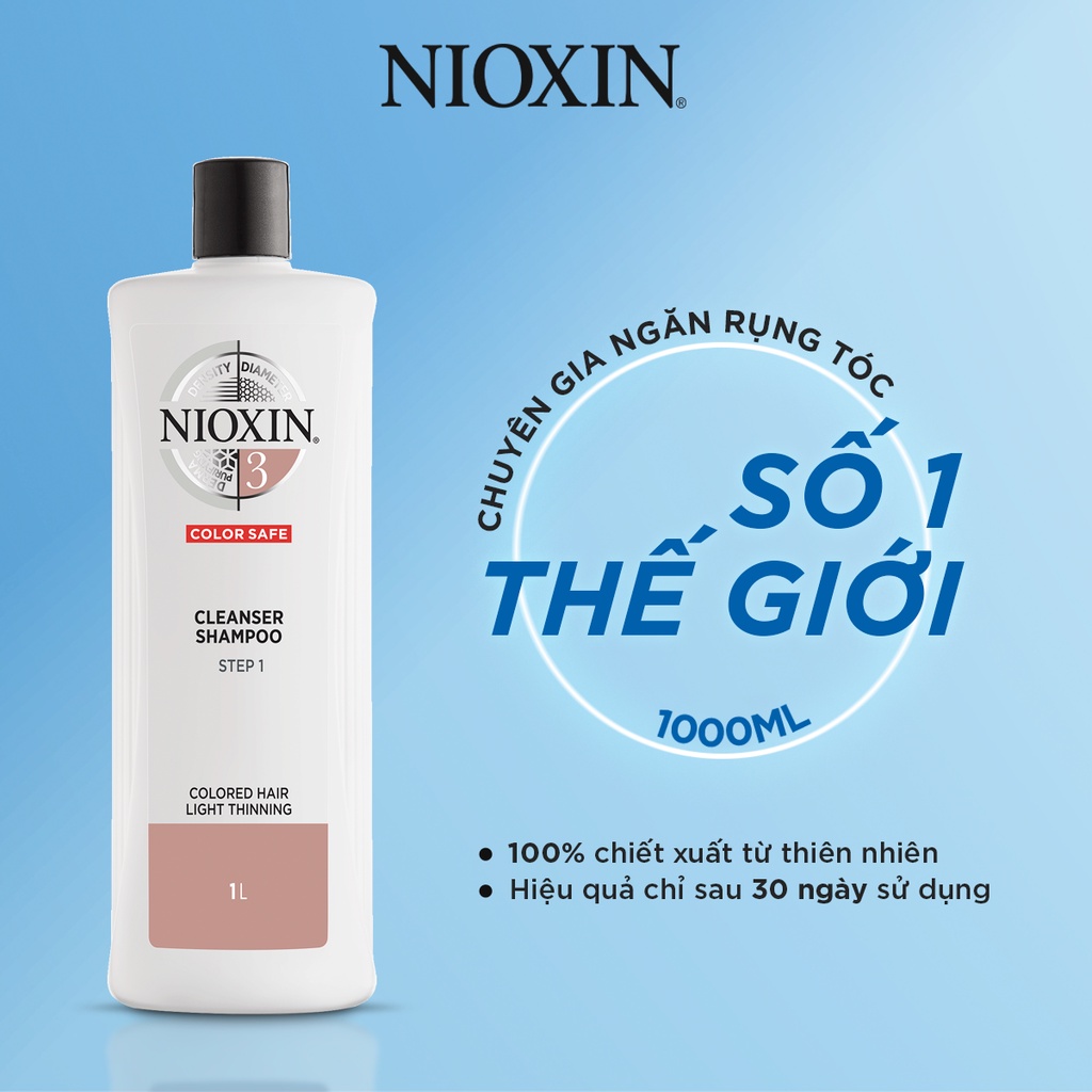 Dầu Gội NIOXIN 3 Dành Cho Tóc Nhuộm, Thưa Mỏng Và Rụng Nhẹ Cleanser Shampoo Colored Hair 300ml/1000m