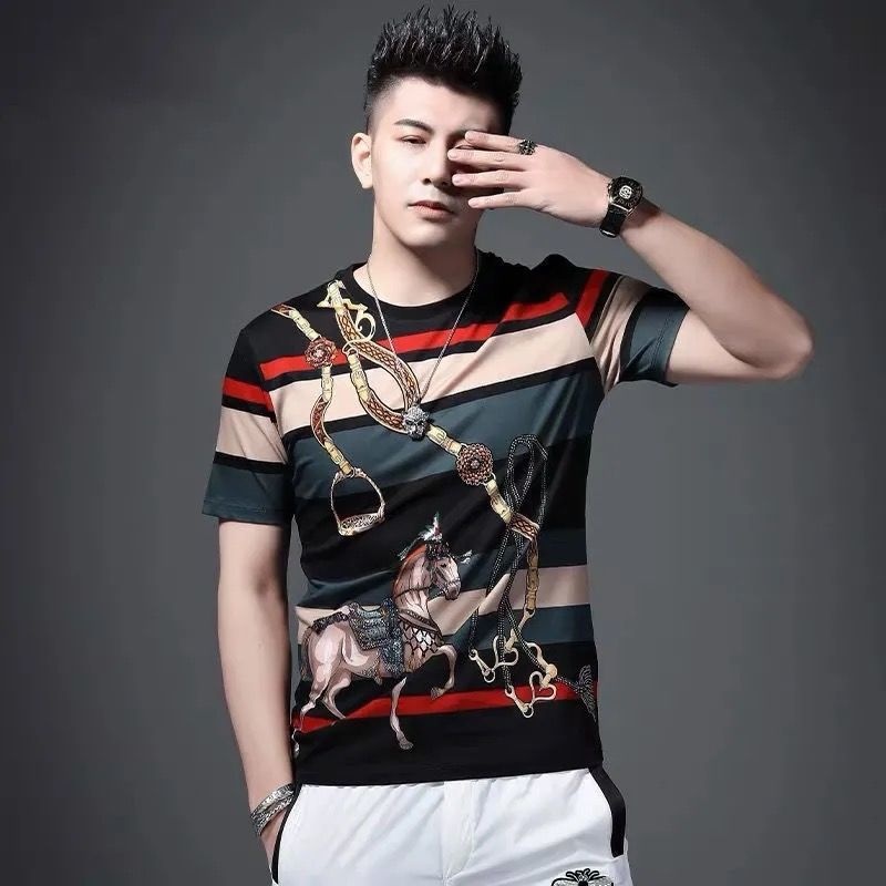 Áo thun nam tay ngắn dáng ôm họa tiết cá tính thời trang mùa hè