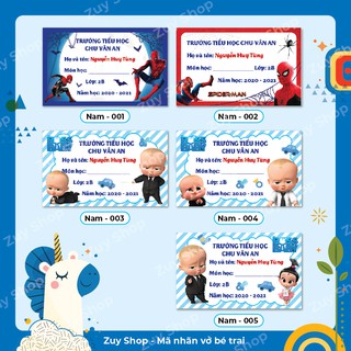 Set 30 chiếc nhãn vở cute in tên, lớp, trường bé theo yêu cầu (NAM)