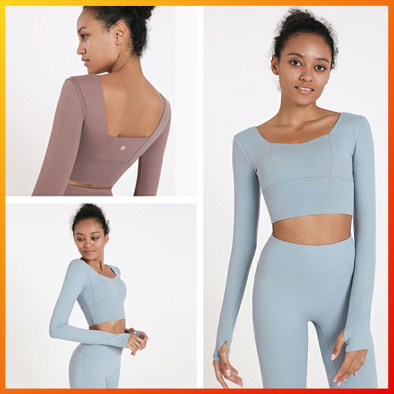 Lululemon Mới Áo Croptop Tay Dài Có Đệm Lót 4 Màu Ds-01