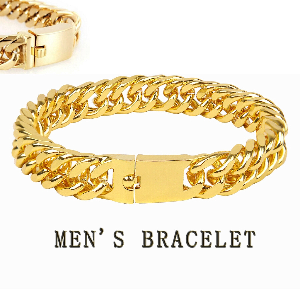 8.5&quot; Gold Plated Men's Jewelry Stainless Steel Curb Cuban Chain Bracelet
