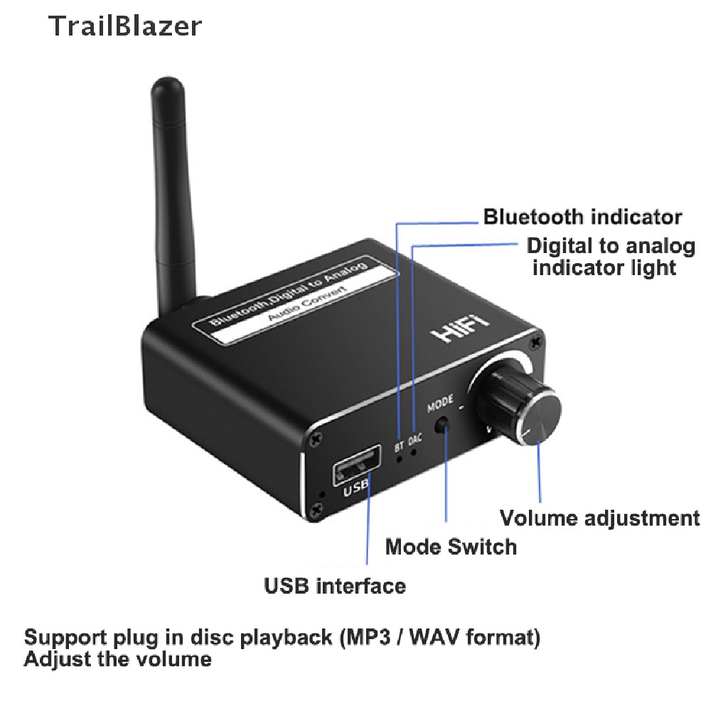 Tbvn 3 IN 1 Digital to Analog Converter Bluetooth 5.0 Receiver 3.5mm Audio Converter Jelly