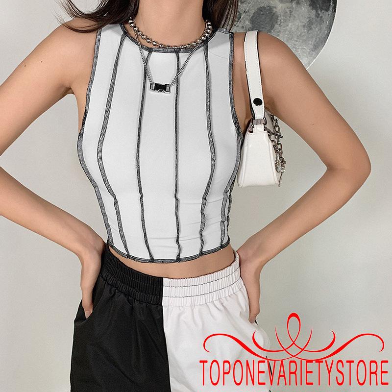 Áo Crop Top Nữ Tay Dài Kẻ Sọc Ngang Thời Trang