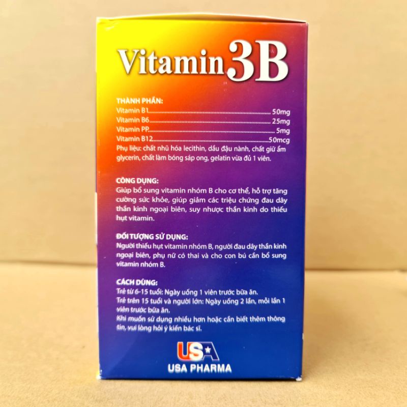 Vitamin 3B Giúp bổ sung và dự phòng thiếu hụt vitamin B1, B6, B12 cho cơ thể hộp 100 viên