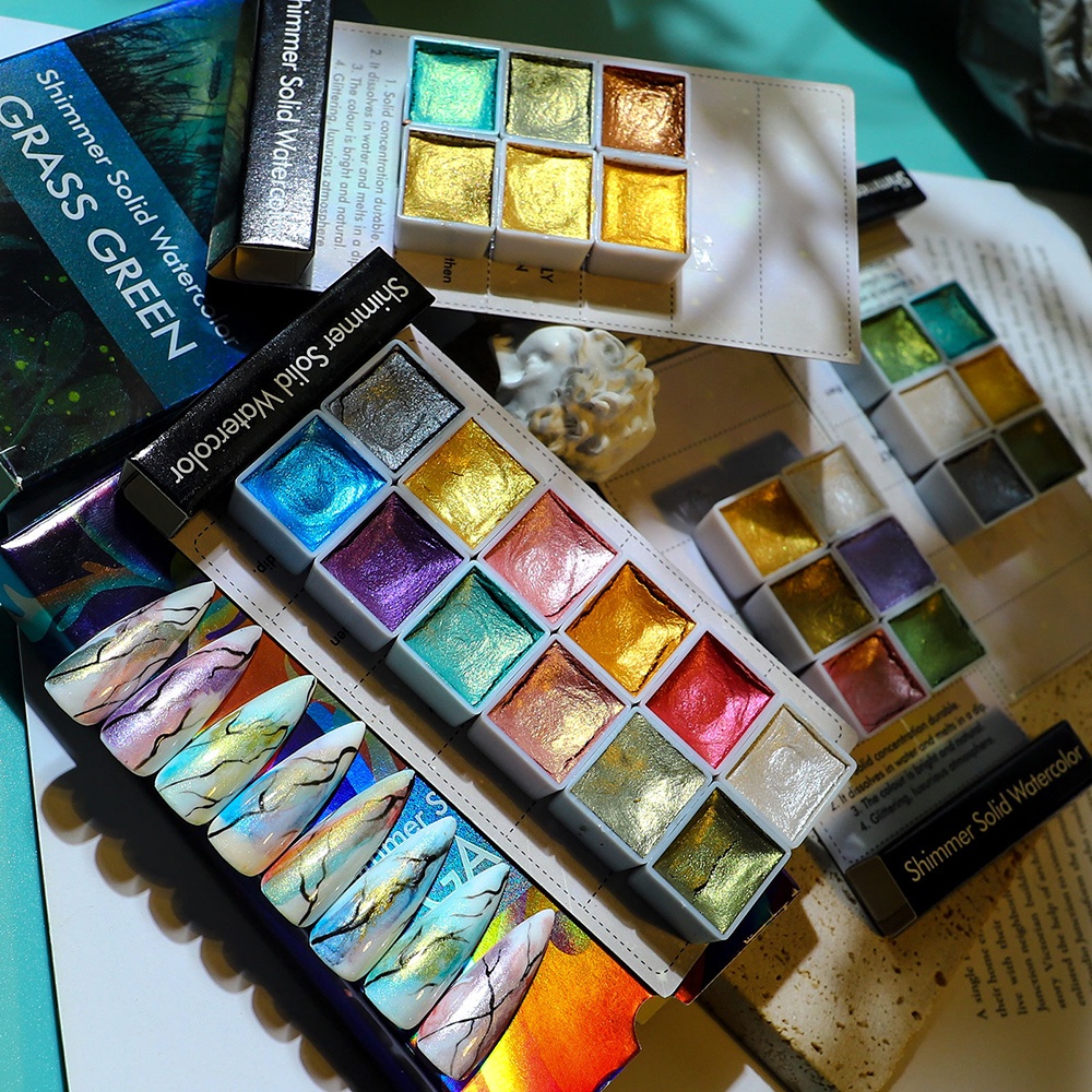 Bộ 12 màu nước vẽ vân đá