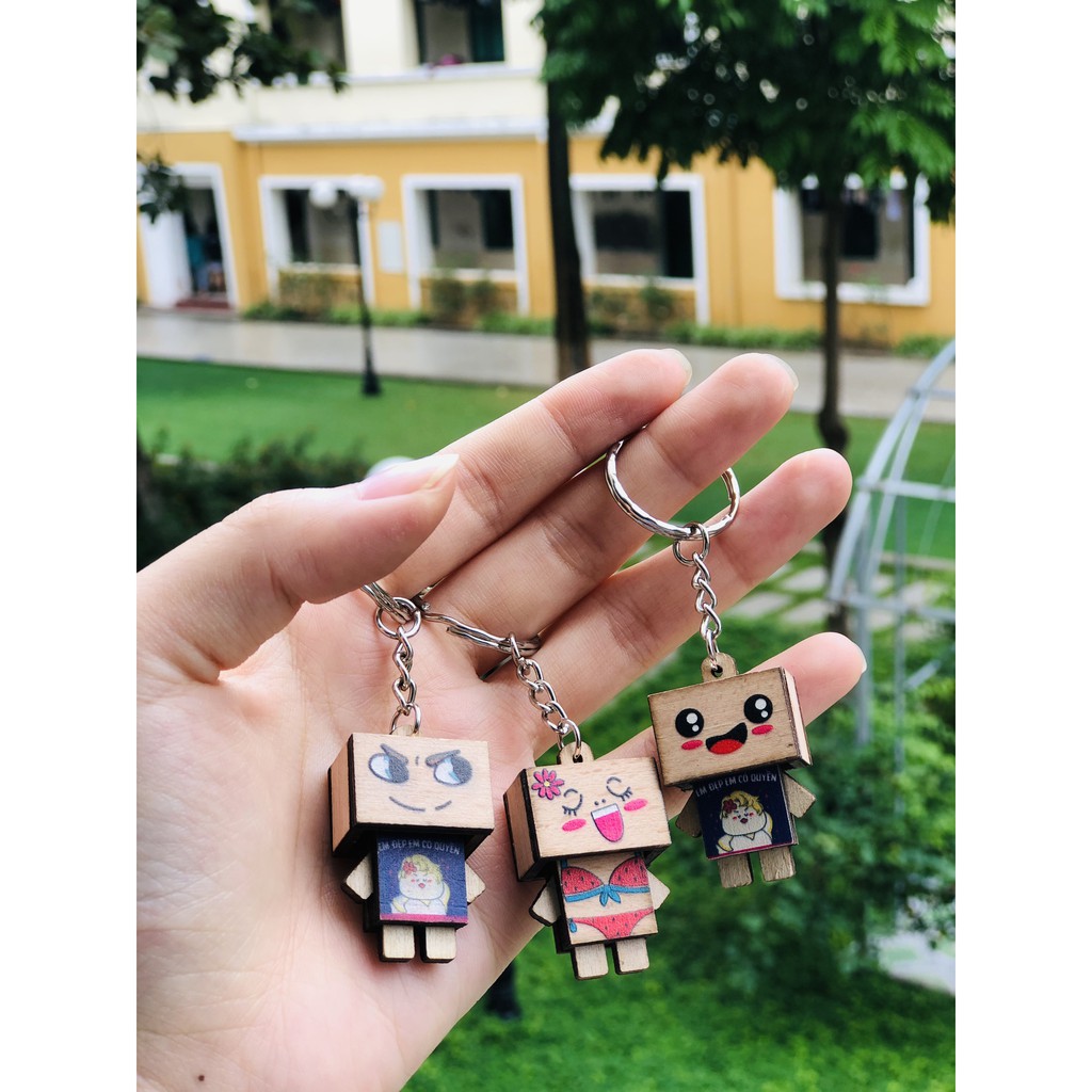 Móc khóa Danbo gỗ Biểu cảm Màu