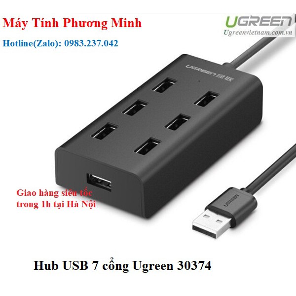 Bộ chia USB 2.0 ra 7 cổng dây dài 1m Ugreen 30374 _ Hàng cáo cấp chính hãng bảo hành 18 tháng