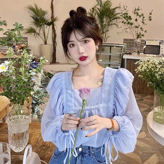  áo sơ mi voan dài tay bèo nhún siêu cổ tích nhẹ nhàng áo nữ mẫu mới mùa thu năm 2021 ❤️ 