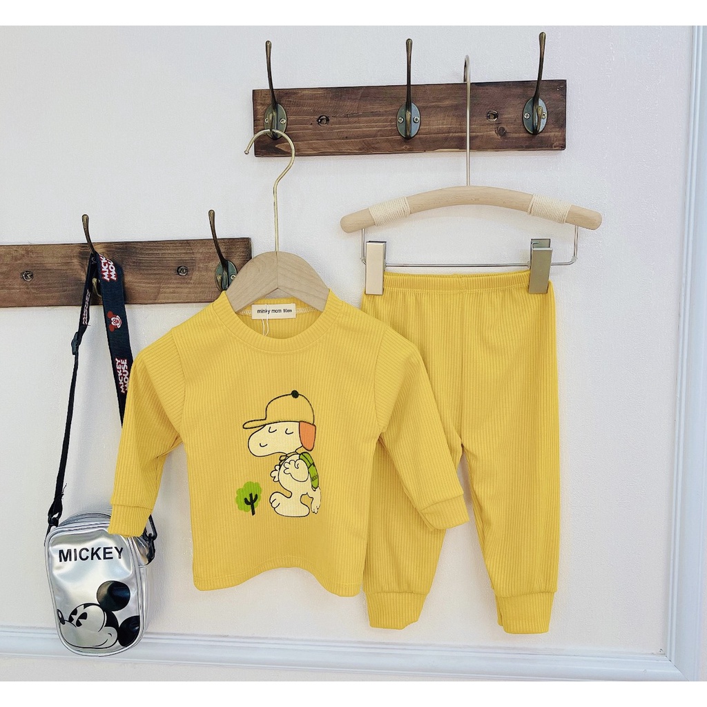 Quần Áo Len Tăm Cho Bé, Bộ Thun Len Dài Tay Minky Mom Thu Đông In Hình Chó Cún Bé Trai Bé Gái