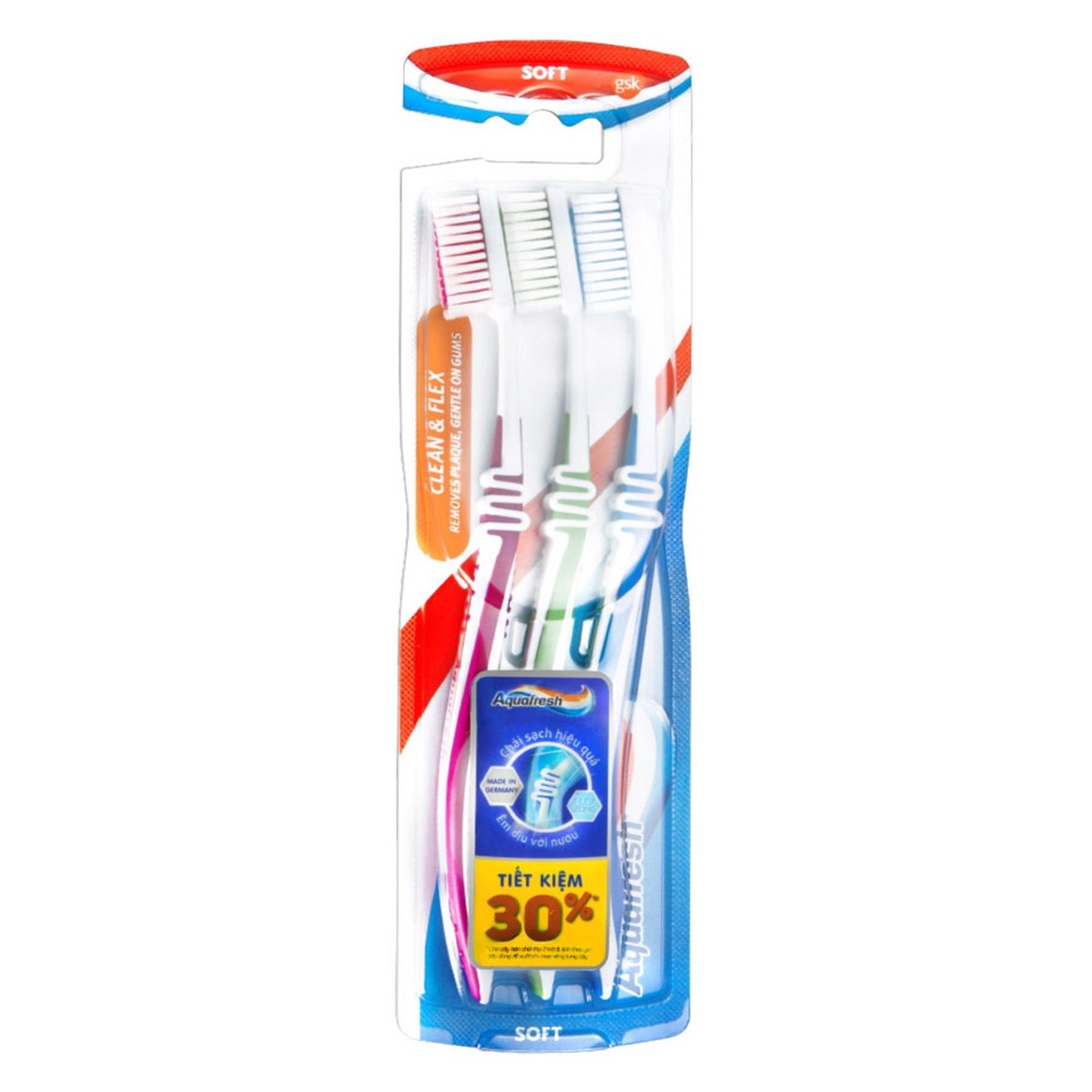 Bàn Chải Đánh Răng Aquafresh Clean &amp; Flex Soft Triple 3 Cái