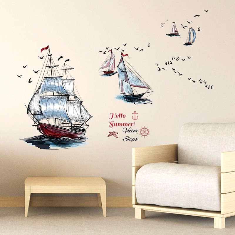 Decal dán tường - Giấy dán tường - Thuyền bườm Vector ship - scenedecal