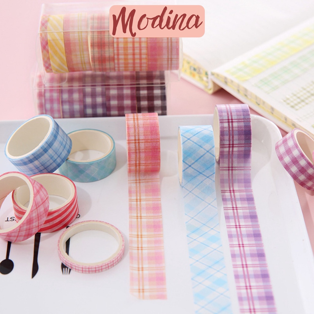 Set 6 cuộn washi tape caro trang trí sổ cute, băng dính giấy hàn quốc