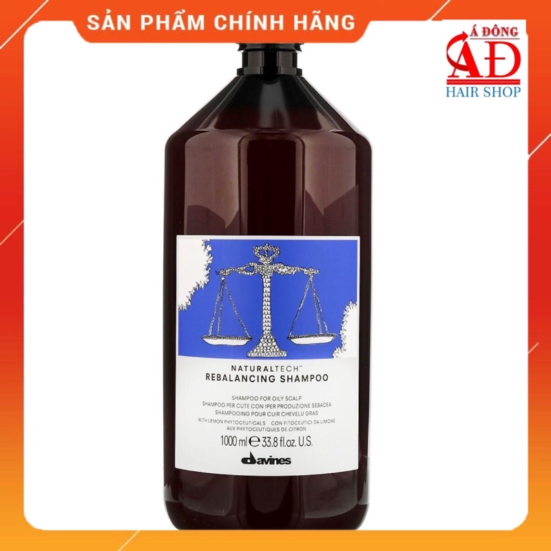 [+Tặng mũ trùm] Dầu gội cân bằng dầu cho tóc và da đầu nhờn Davines Naturaltech Rebalancing shampoo 1000ml