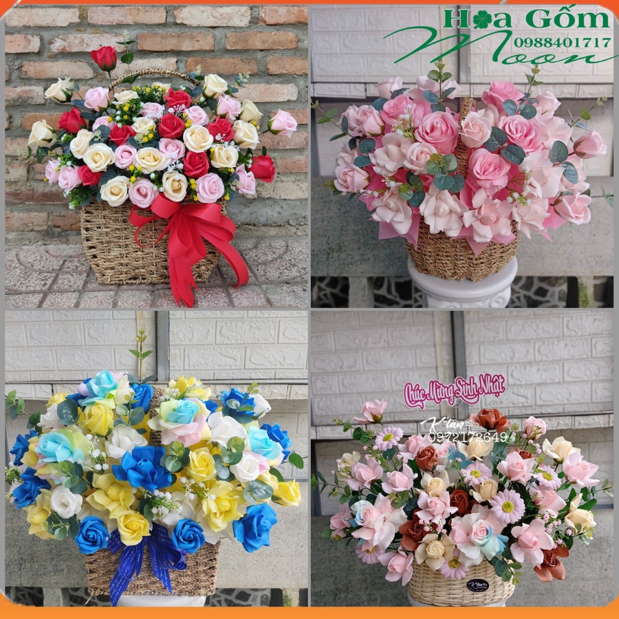 Lẵng Hoa Sáp Thơm Tặng Khai Trương,Tặng Sinh Nhật,Trưng Bày,Mix Hoa Sáp Loại 1,Sang Trọng(tặng kèm chữ theo yêu cầu)