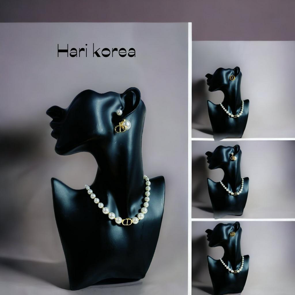 Sét trang sức ngọc CD gồm dây chuyền &amp; khuyên tai vòng cổ ngọc sang chảnh phụ kiện trang sức Hari korea accessories