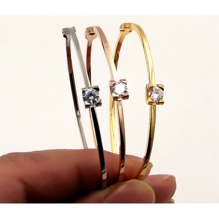 Vòng tay nữ titan cao cấp 4mm 1 hạt đá  siêu đẹp, bền màu, hợp thời trang