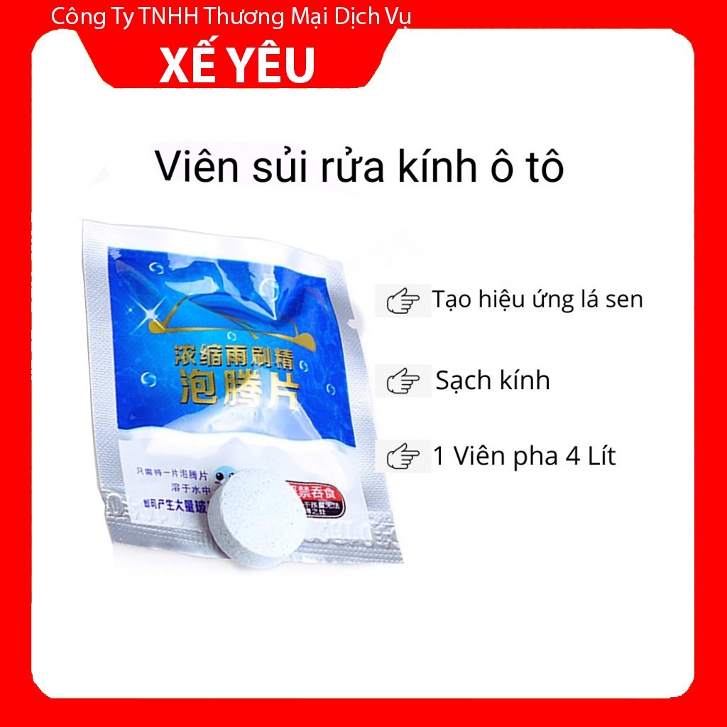 Nước Rửa Kính Ô Tô Dạng Viên - Viên Sủi Rửa Kính – Gói 1 Viên Pha 4 Lít Nước Dung Dịch Rửa Kính Đậm Đặc