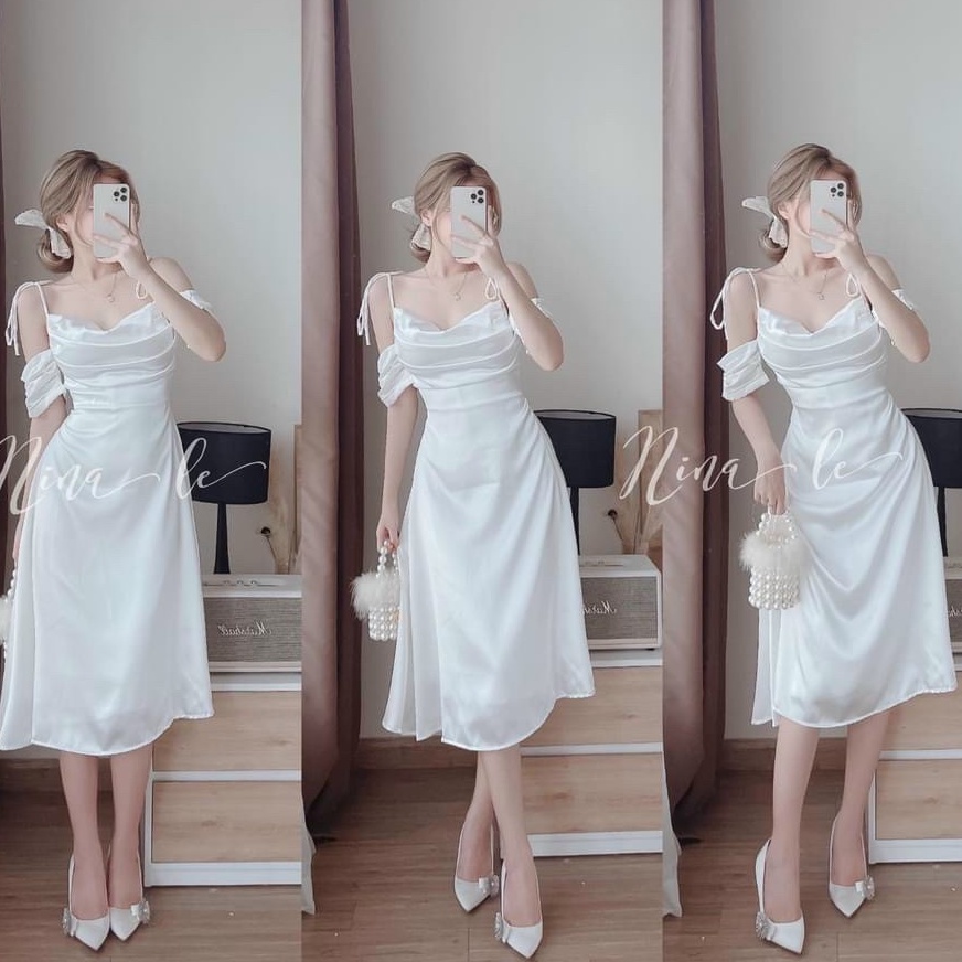 Đầm Midi Trắng,đầm 2 Dây Dáng Xòe Ôm Dáng Body Thiết Kế Xếp Ly Nhún Ngực Tiểu Thư Dự Tiệc Dạo Phố Sang Chảnh Quyến Rũ Th