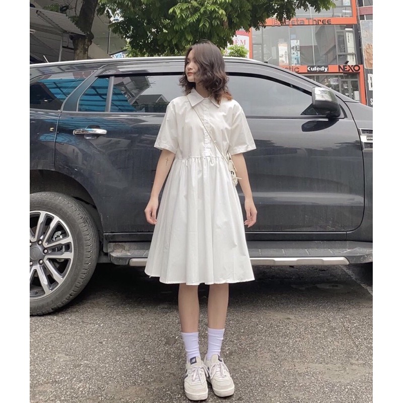 Đầm Babydoll Sơ Mi Xòe Trắng Có Lót, Đầm đi tiệc, Đầm đi dạo phố - DOM DRESS T177 | BigBuy360 - bigbuy360.vn