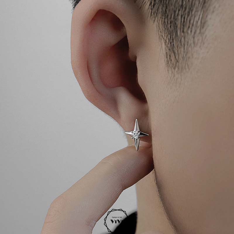 Bông tai bạc nam sao chổi Oriental – khuyên tai bạc ViVi_Gift