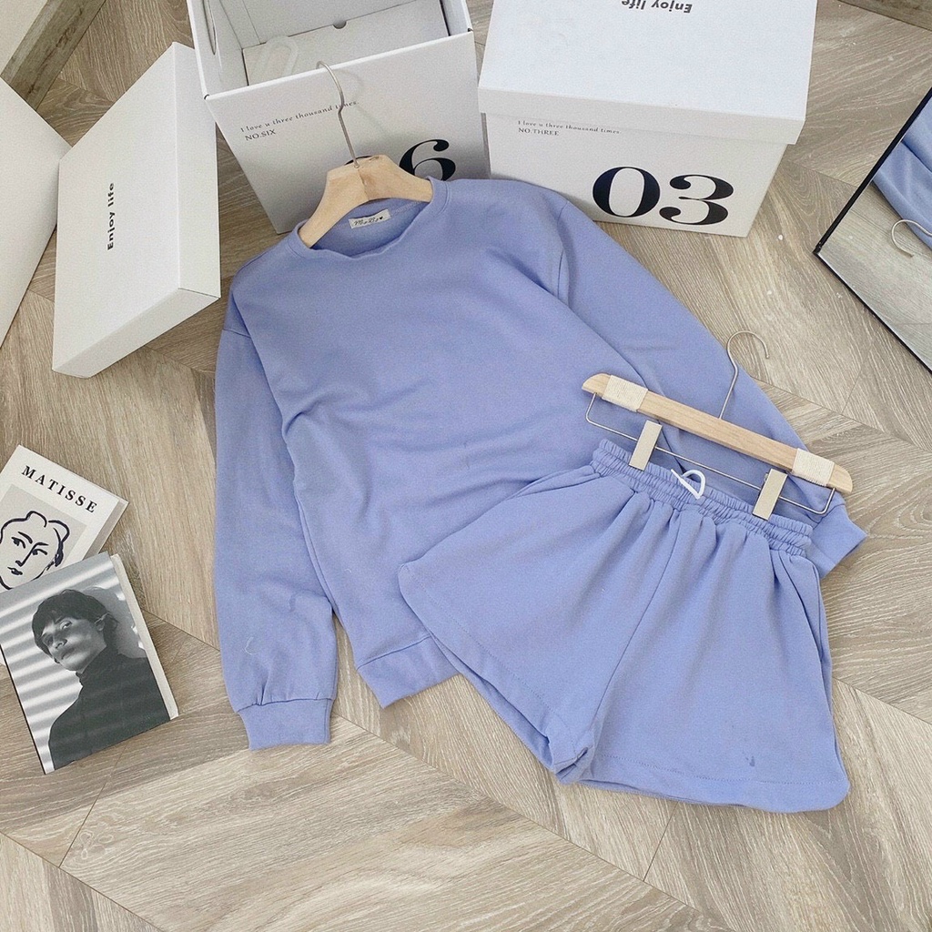 SET SWEATER TAY DÀI + SHORT MÀU PASTEL - KÈM VIDEO