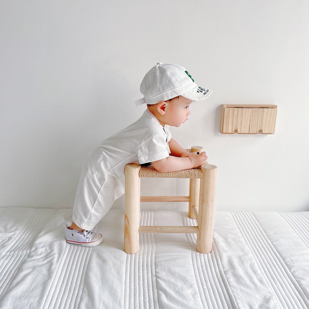 Bộ Áo Liền Quần Vải Cotton Tay Ngắn In Họa Tiết Dễ Thương Cho Bé Trai Sơ Sinh