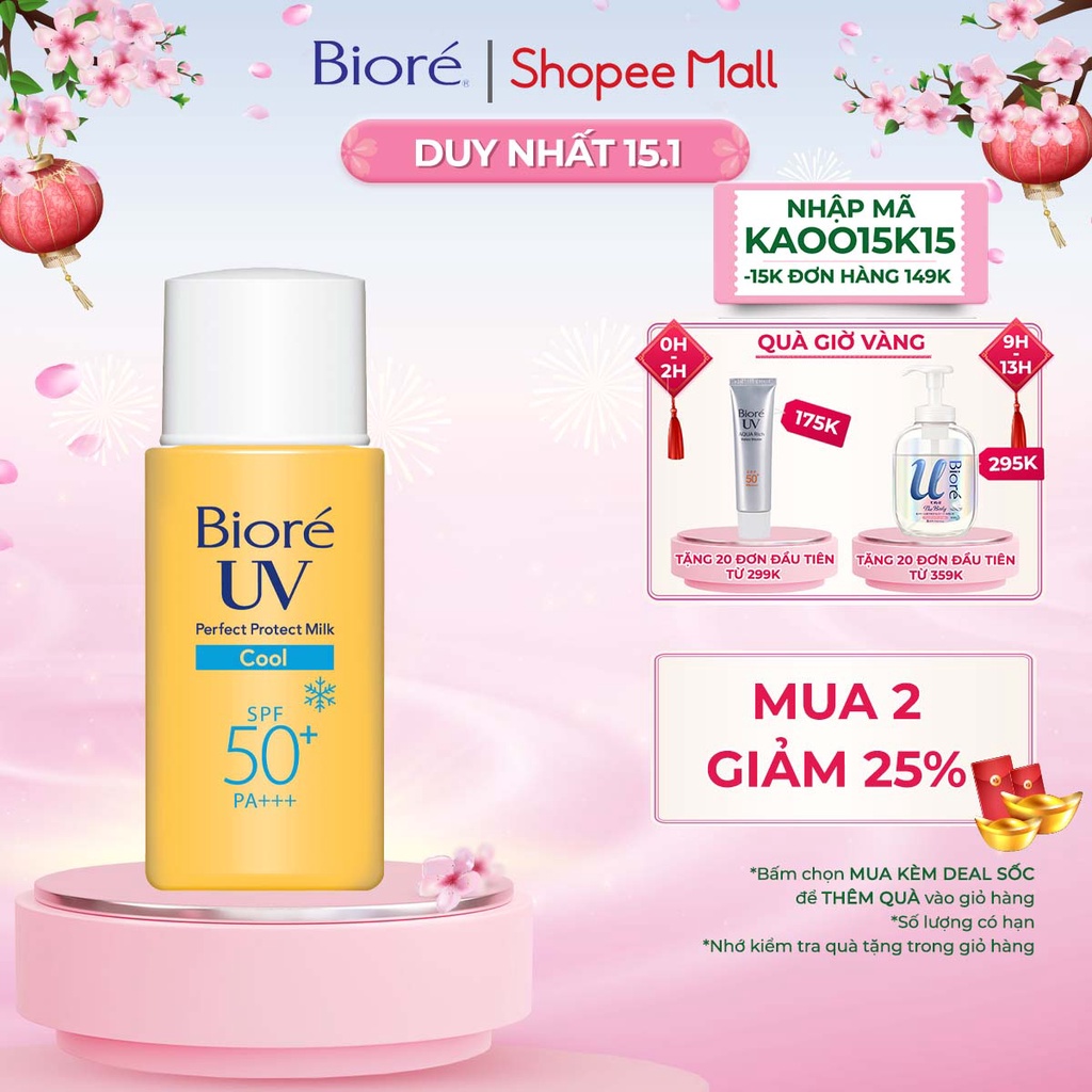 [Mã FMCGMALL -8% đơn 250K] Bioré Sữa Chống Nắng Bảo Vệ Hoàn Hảo MÁT LẠNH Biore UV SPF50+/PA+++ 25ML