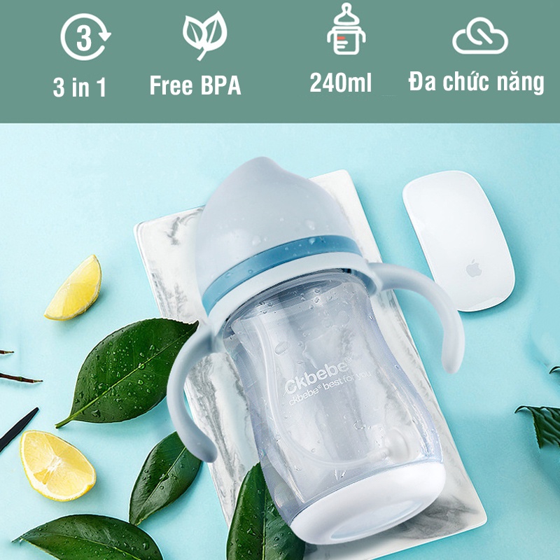 Bình uống nước có tay cầm và dây đeo Ck Bebe nhựa PP 240ml