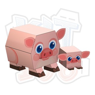 Mô hình giấy động vật heo Farm Piggy Pink