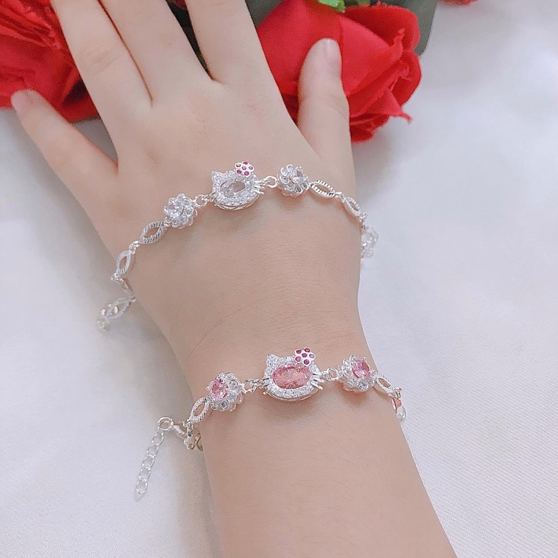 Vòng tay bạc kitty cho bé gái lớn, lắc tay kitty cho bé 5-7 tuổi Minh Thoa Silver