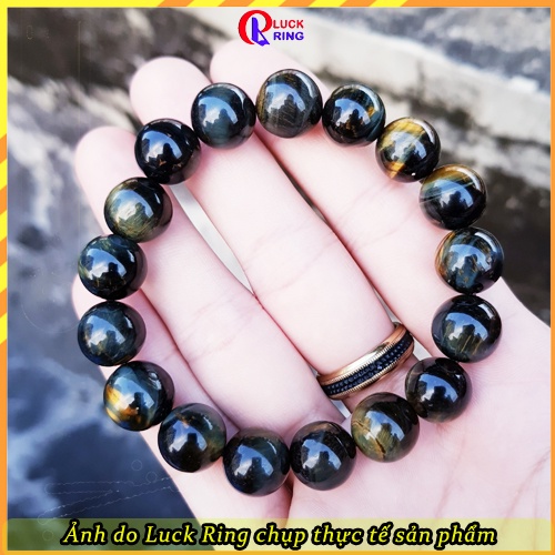 Vòng tay đá phong thủy Mho xanh đen đeo tay nam nữ mệnh Thủy Mộc tặng Dây và Hạt dự phòng – Luck Ring