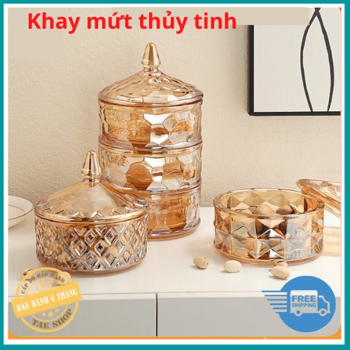 Khay mứt Tết thủy tinh,Thố thủy tinh pha lê nhiều tầng đựng mứt-Hoa văn ngẫu nghiên