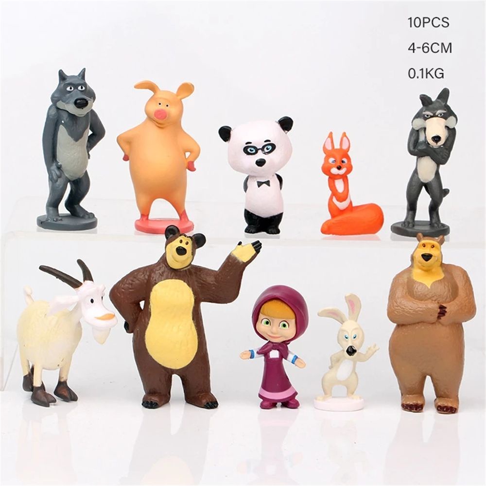 Set 10 mô hình đồ chơi nhân vật Masha và The Bear 4-6cm bằng PVC