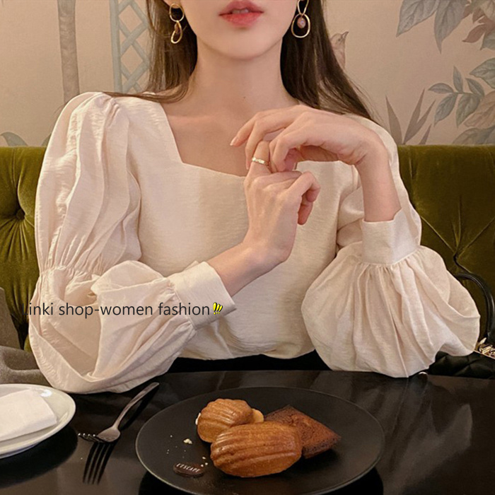 Áo Kiểu Tay Bồng Cổ Vuông Phong Cách Retro Cho Nữ