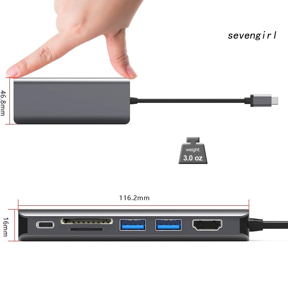 Đế Sạc Nhanh 7 Trong 1 Type-C Sang Hdmi / Usb 3.0 Hub / Rj45 / Pd / Micro-Sd / Tf