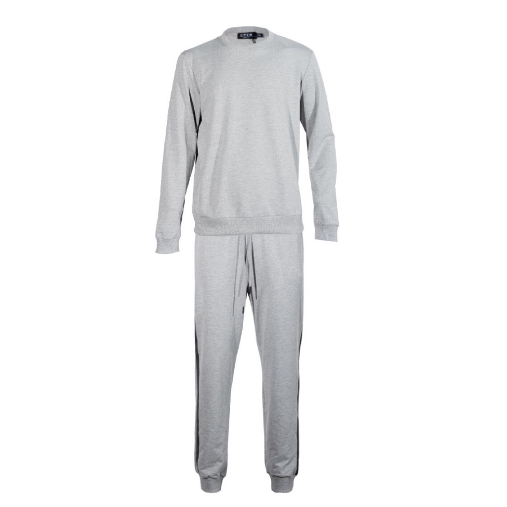 Bộ Đồ Thu Đông Mặc Nhà Nam OWEN BMN221177 Vải CVC Spandex Màu Xám Nhạt Dáng Suông Áo Dài Tay Cổ Tròn Bo Tay Quần Bo Gấu