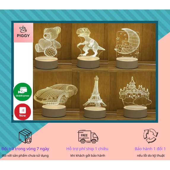 Đèn Ngủ 3D LED Trang Trí Bàn Ăn - Quà Tặng Ý Nghĩa, đèn chuyển đổi 3 màu: trắng, vàng ấm, vàng - Piggyy