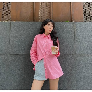 Thebluetshirt - áo sơ mi nữ phom rộng màu hồng - oversized pocket shirt - first blush oh pink