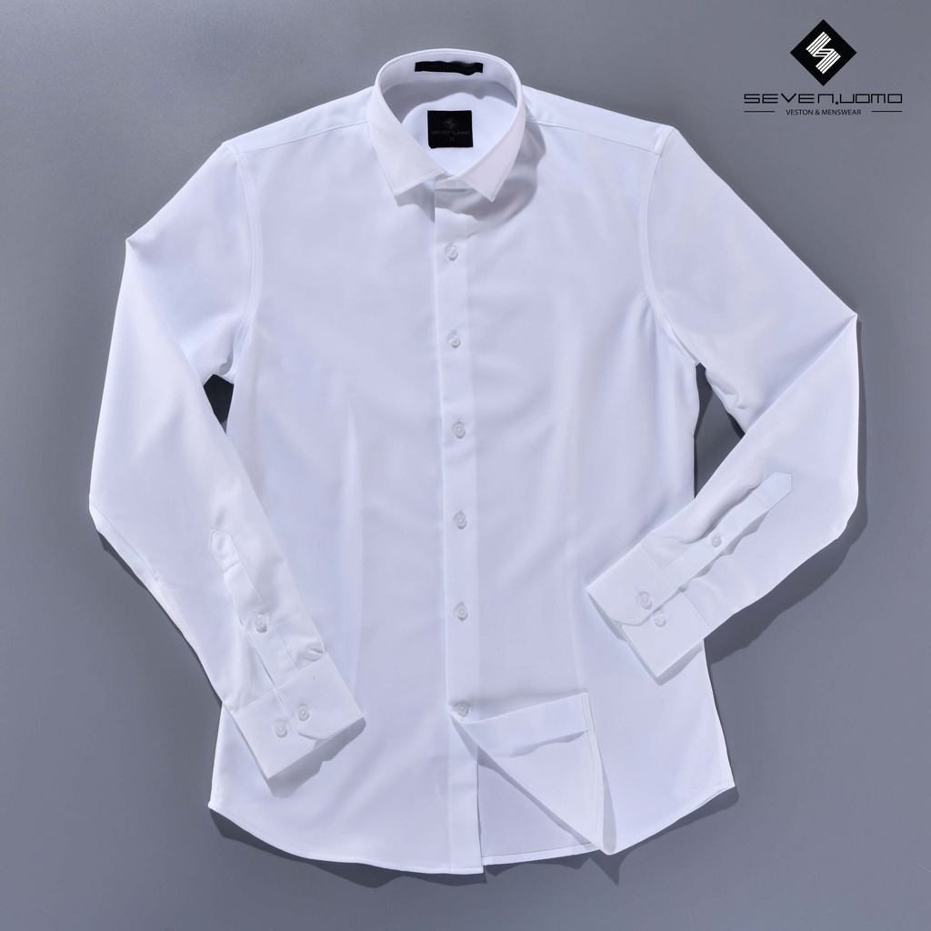 Áo Sơ Mi Nam Dài Tay SEVENUOMO Form Dáng Hàn Quốc, Không Nhăn, Vải Mịn Mát Form Trắng trơn công sở T84