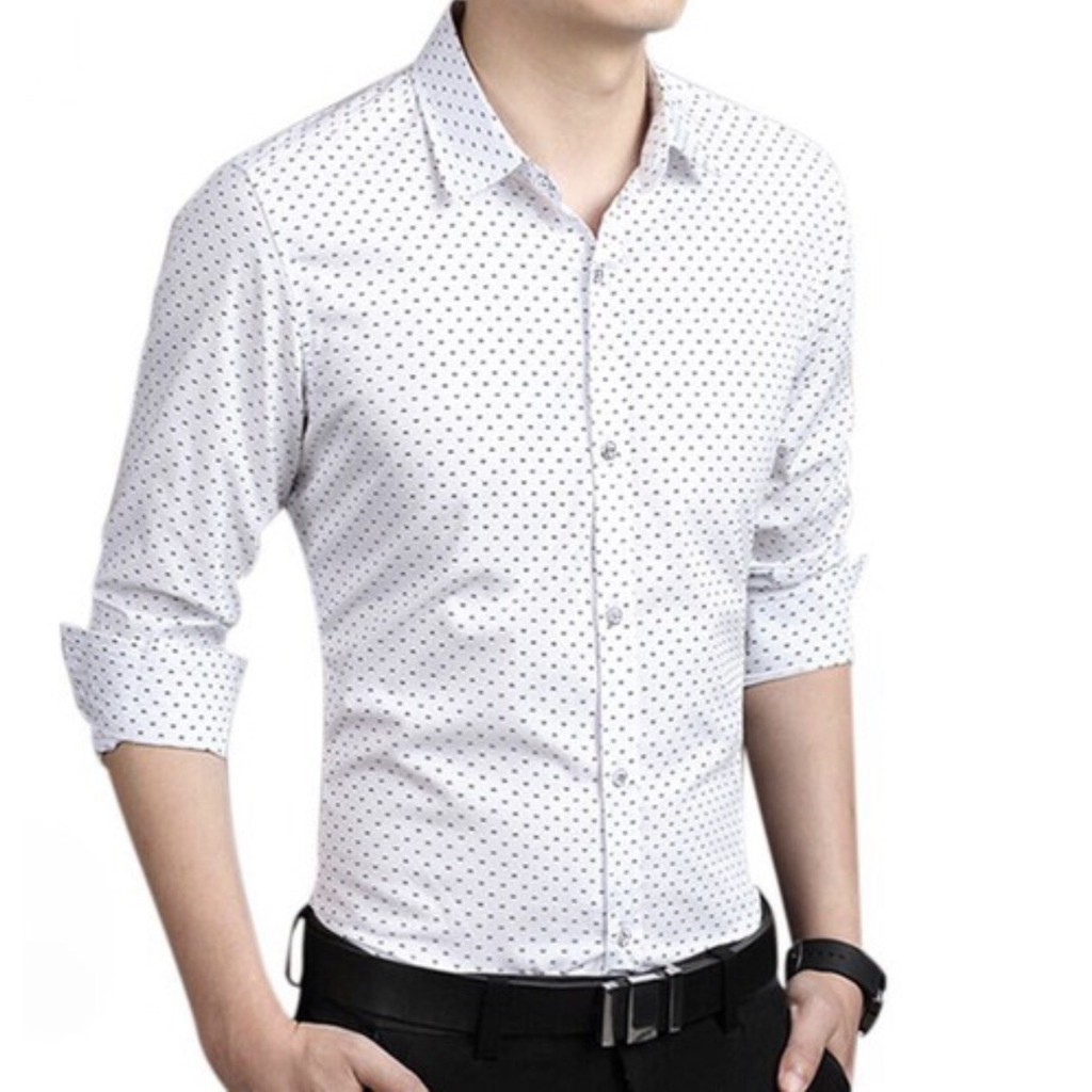 Áo sơ mi nam gấp hộp Fatuno đẹp dài tay họa tiết chấm bi cao cấp form ôm dáng body slimfit chất vải mềm mại không nhăn