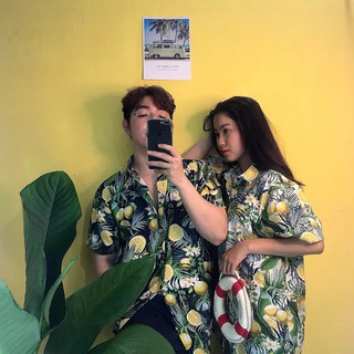 Áo Sơ Mi Hawaii Chanh Trắng/ Đen (Ảnh THẬT)