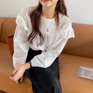 Áo sơ mi trắng cổ ren tay bồng vintage