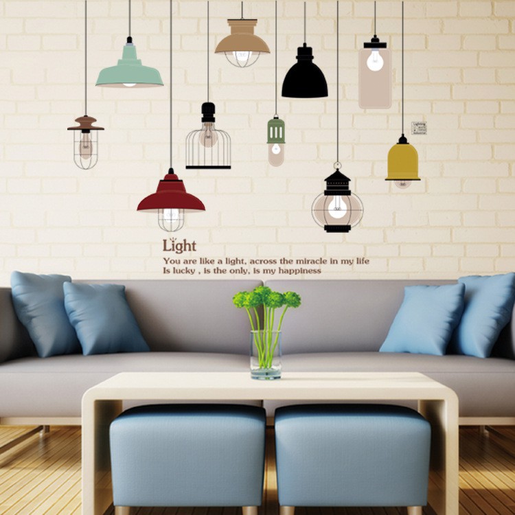 Decal dán tường dây đèn thả chữ Light