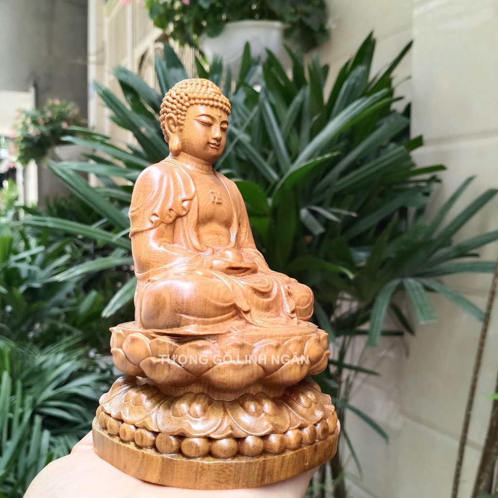 Tượng phật a di đà bằng gỗ thơm cao 15 cm