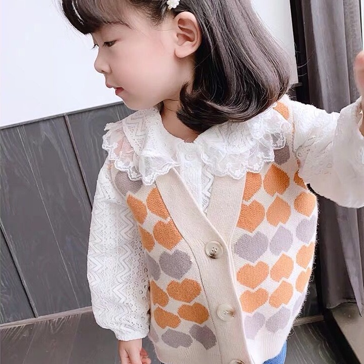 Áo ghi lê dệt kim họa tiết trái tim phong cách Nhật Bản ngọt ngào mới cho trẻ em