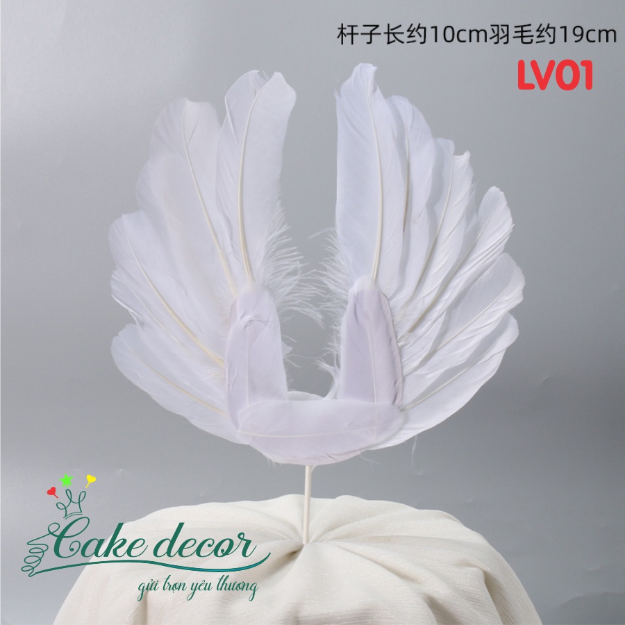 LV01 Đôi cánh thiên thần bằng lông vũ trắng -Phụ kiện trang trí bánh - Cake Decor