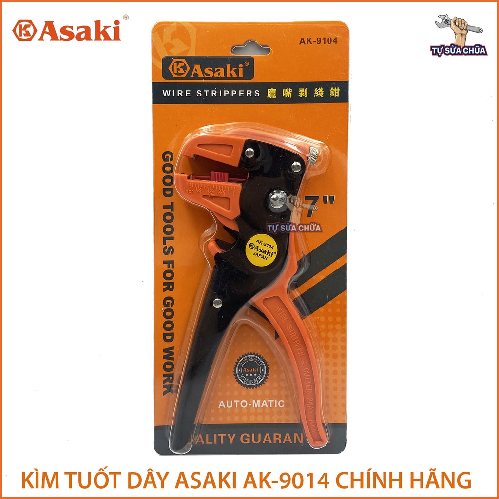 Kìm tuốt dây điện mỏ vịt chính hãng Asaki AK-9104 chuyên tuốt dây, cắt dây dễ dàng 0.5-6mm2